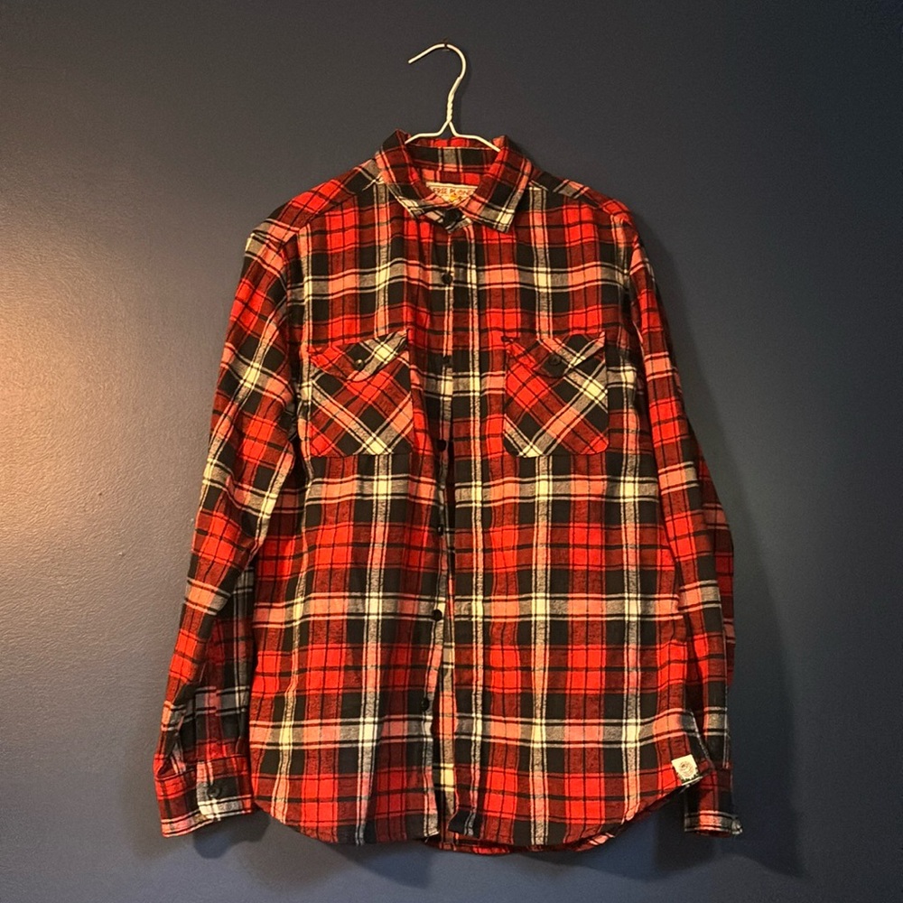 Free Planet Red Flannel Shirt Mens Medium 100% Cotton
